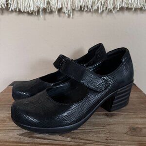 Sanita Icon Commuter Black Textured Leather Maryane Platform Block Heel Size 39